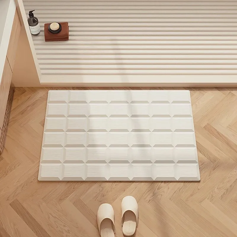 Square Grid engraving diatomite stone bath mat (4)
