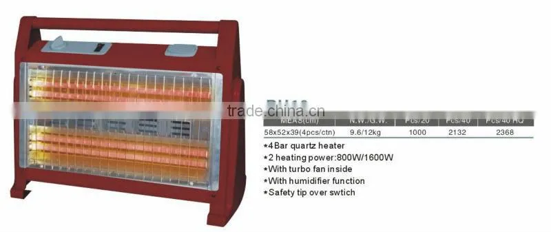 3heating1800W safety tip over switch/with turbo fan inside/ humidifier function/convect function/electric heater quartz heater