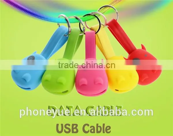 2016 newest wholesale 2 in 1 short keychain silicon usb charging cable