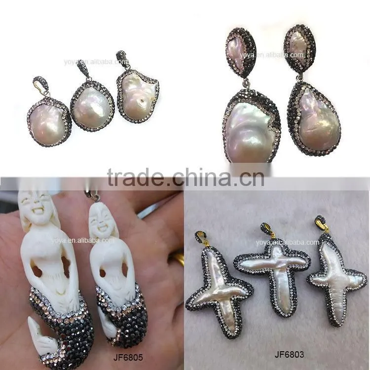 JF6882 Fashion crystal pave freefrom turquoise slab slice pendants