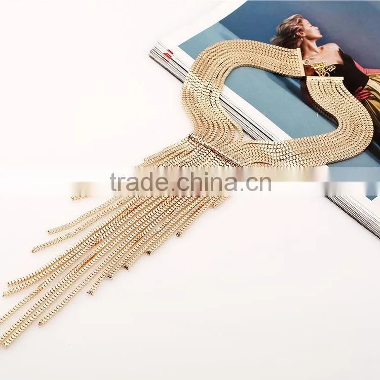 2016 New Design Luxury Statement Fashion Tassel Alloy Necklace For Women Collar