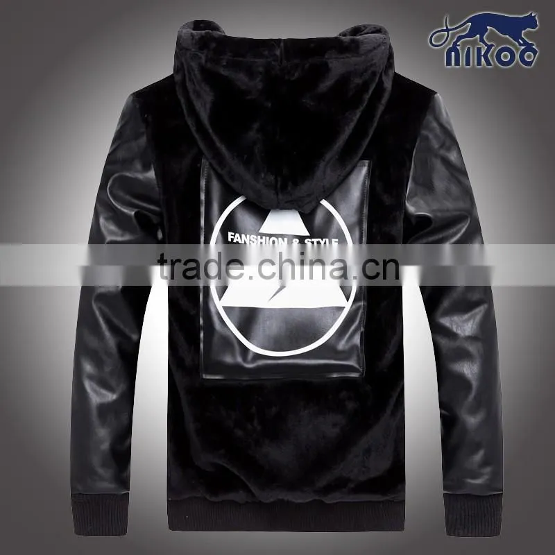 Fashion Black Men Leather Fur Jacket,Custom European Coat Fashion High Quality Leather Sleevess Jackets