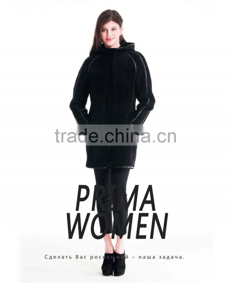 2015 Winter Women Medium Length Slim Fit Coat With Hat Overcoat