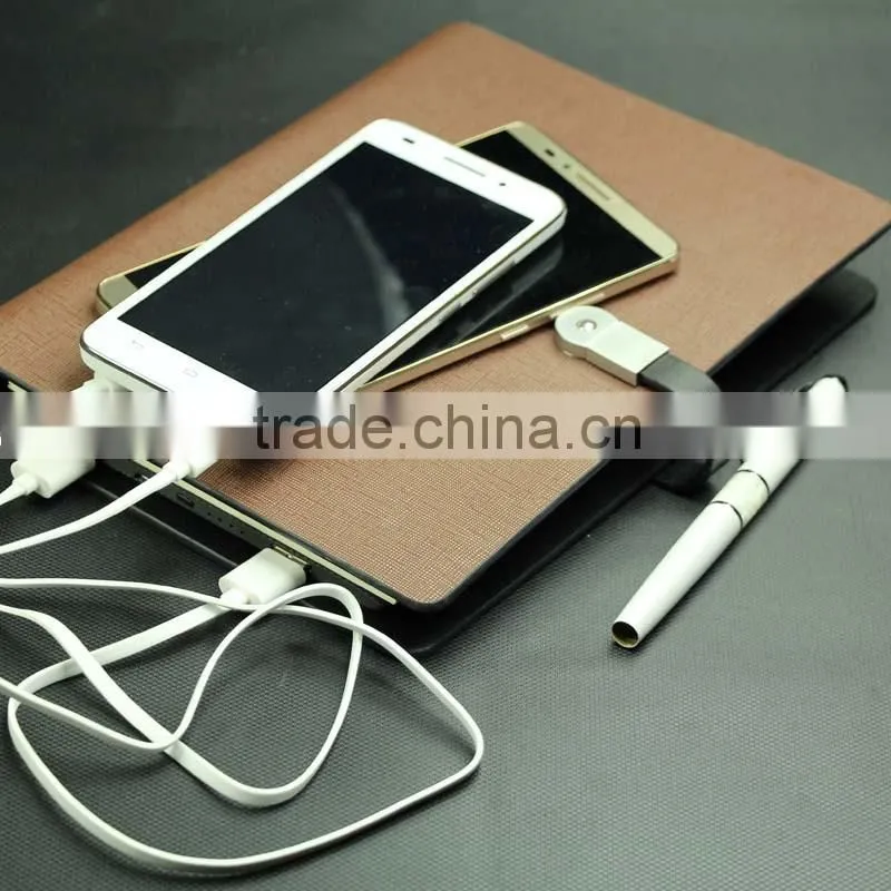 2016 fashion design office ring binder leather notebook with powerbank and usb disk