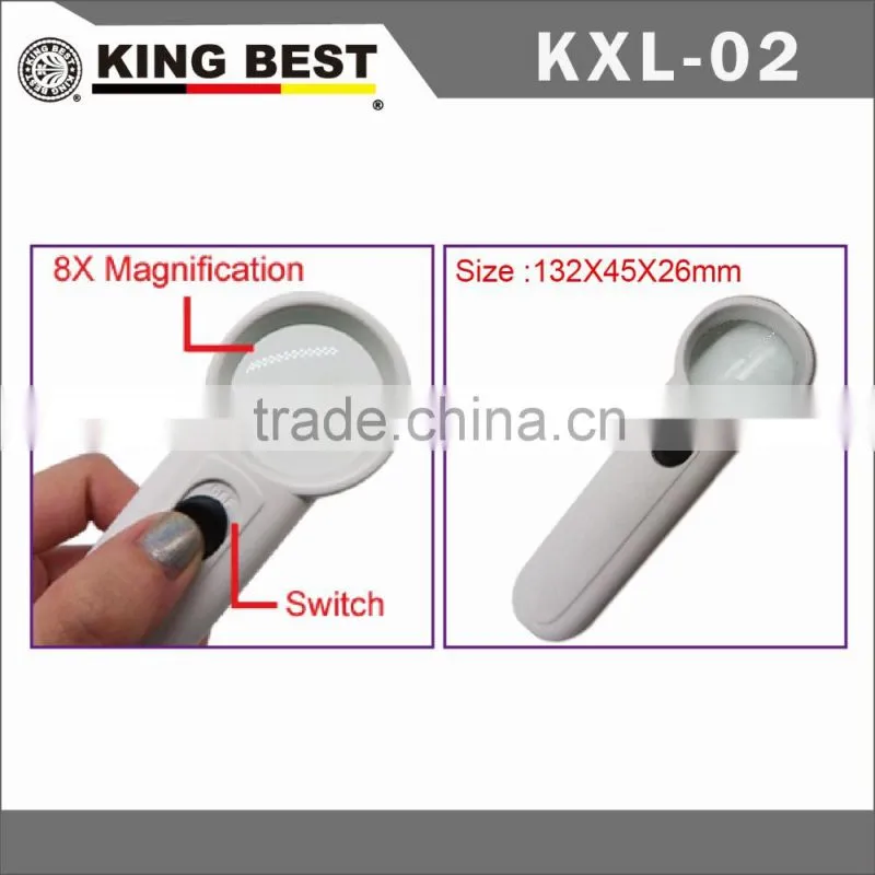 KING BEST 8X led light gifts magnifier light bright LED cheap Non-slip grip magnifying glass