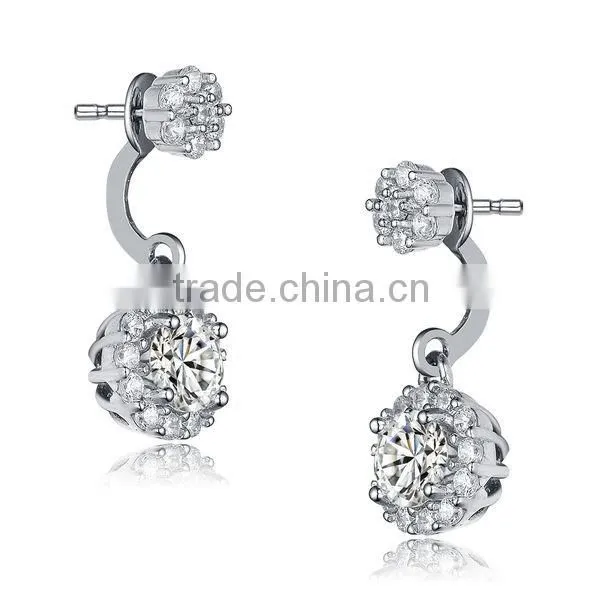 Sterling Silver Cubic Zirconia Drop Earrings with Curved Bridge