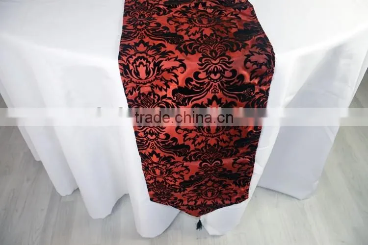 Wholesale various color flocking damask taffeta table runner