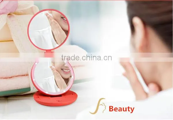Fancy battery lighted portable wedding table mirrors with 5x magnifying
