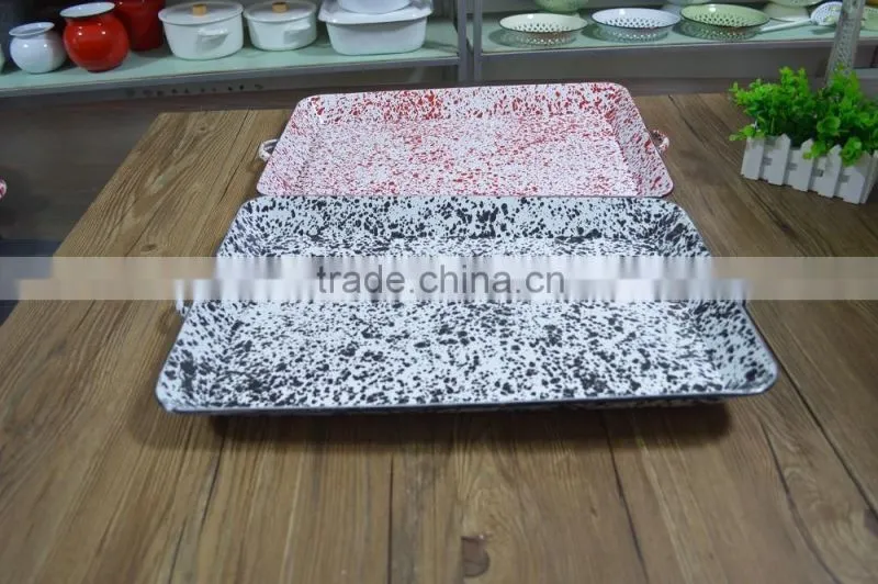 9094 Enamel big rectangle tray with speckle