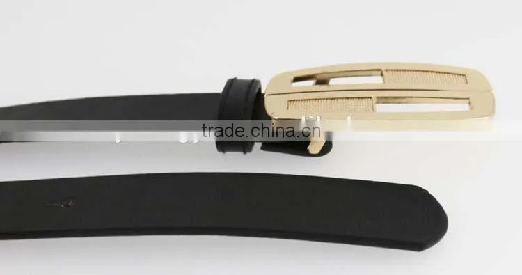 2015 designer black PU ladies leather belt with Gold buckles for jeans in yiwu