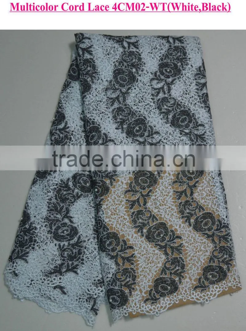 2015 New fashion lace fabric for nigerian party with pearls african cord lace colorful chemical lace