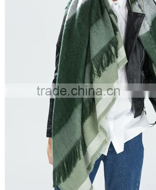 Green Tassel Fringe ,Oversize Tartan Pashmina Scarf. Striped Tartan Scarf,Tartan Pashmina Scarf,