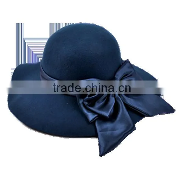 Fashion Ladies Wool Felt Floppy Hat With Tied Band