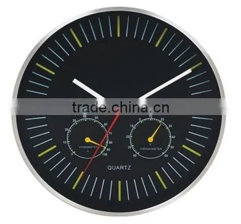 metal wall clock with temperature and humidity