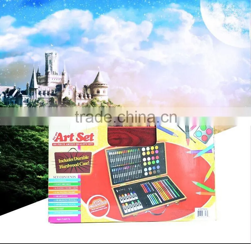 Professional high quality 101pcs art set with wooden box ,drawing stationery set
