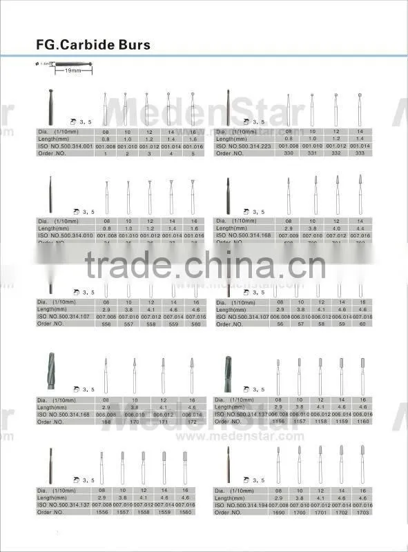 All models dental diamond burs / FG dental diamond burs