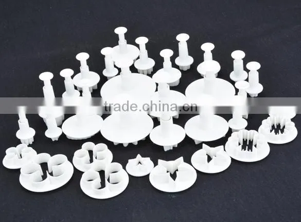 46 PCs Set Fondant Cake Cutter Ejector Stamp + Modeling + smoother + border decoration fondant marzipan Plunger Cutter SV009933