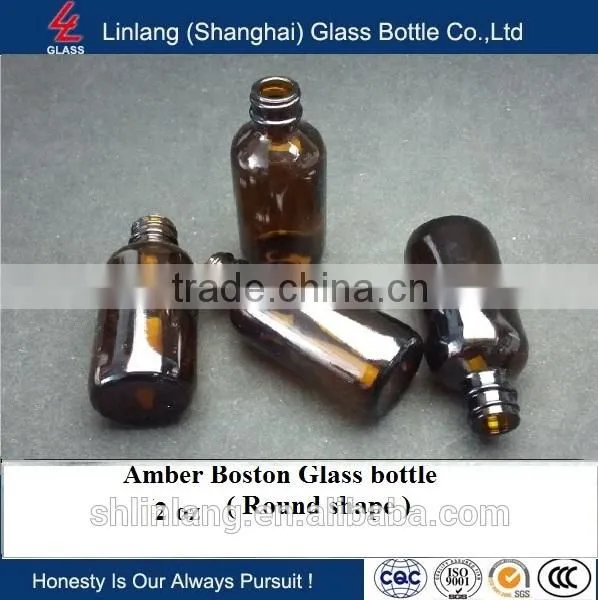 Amber glass bottle boston round 1oz