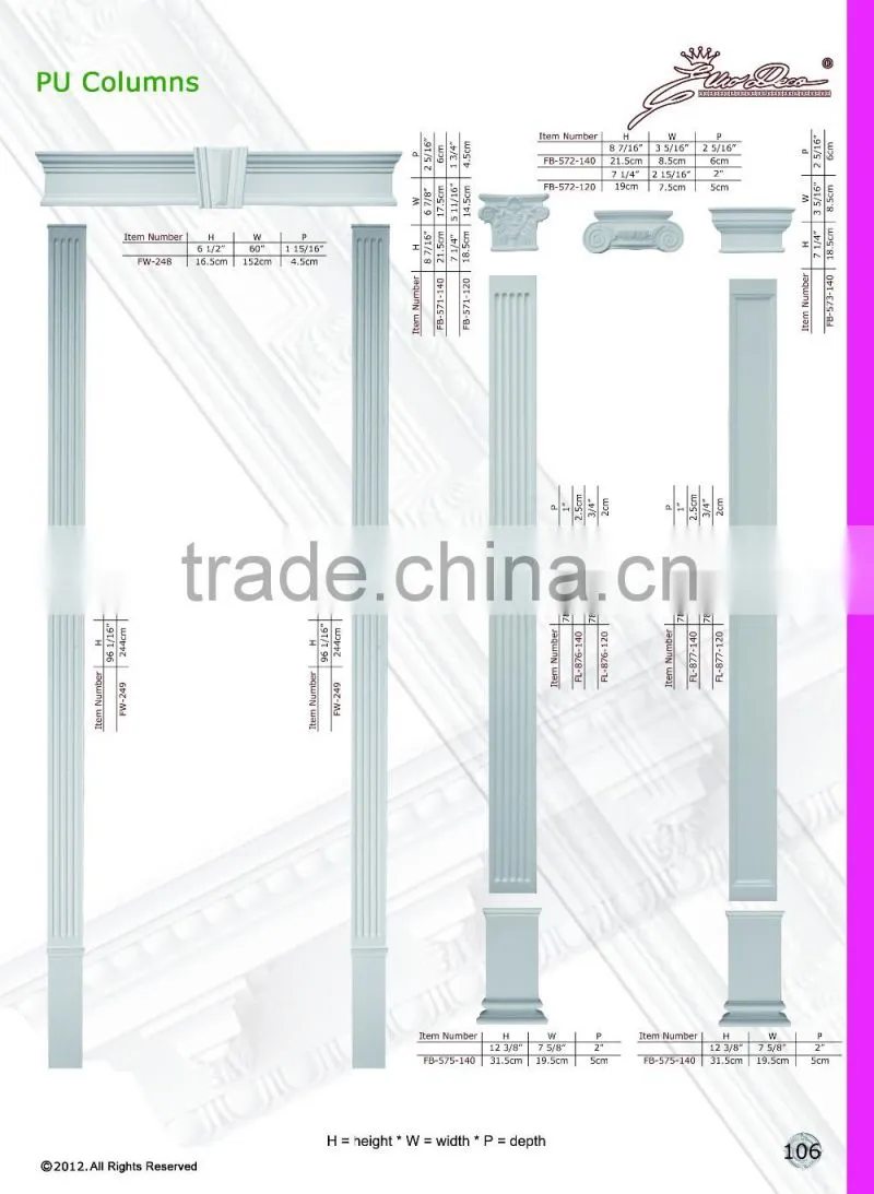 2016 High Quality Good price beautiful polystyrene decorative polyurethane roman column