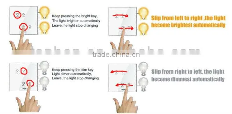 110-250V electrical white square back touch wall mounted remote 2-gang dimmer switch for home/apartment/hotel/flat