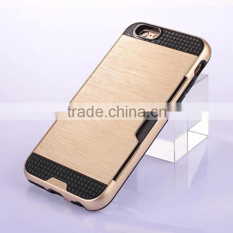 Free sample mobile phone cover case pc wiredrawing tpu hybrid case smartphone with card holder for Iphone6 6s plus case