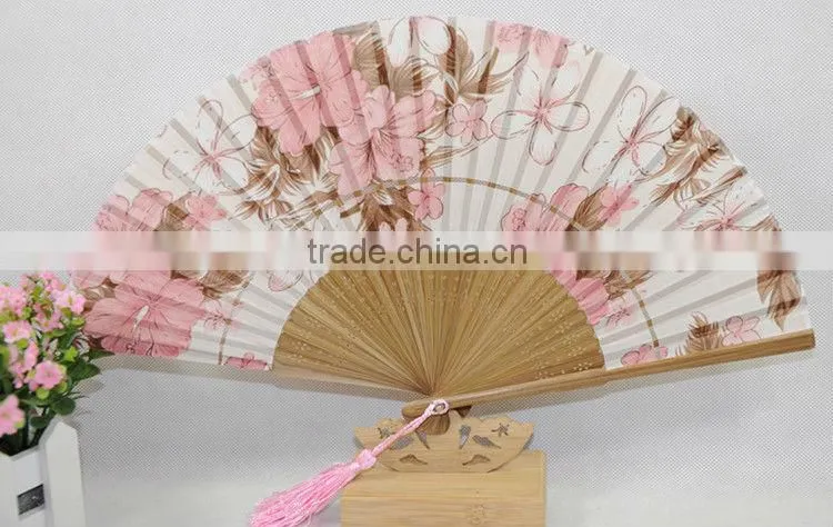 pink promotional Japanese silk bamboo folding fan
