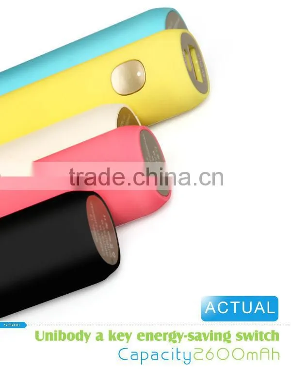 SORBO Hot Selling 2600mAh USB Rechargeable Portable Power Bank for Mobile with LED Flashlight Torch China Supplier