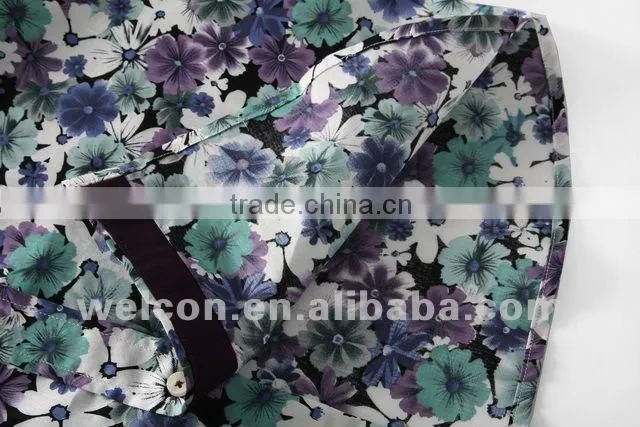 Latest 100% cotton floral short sleeve Italy style popular men's printed satin shirts