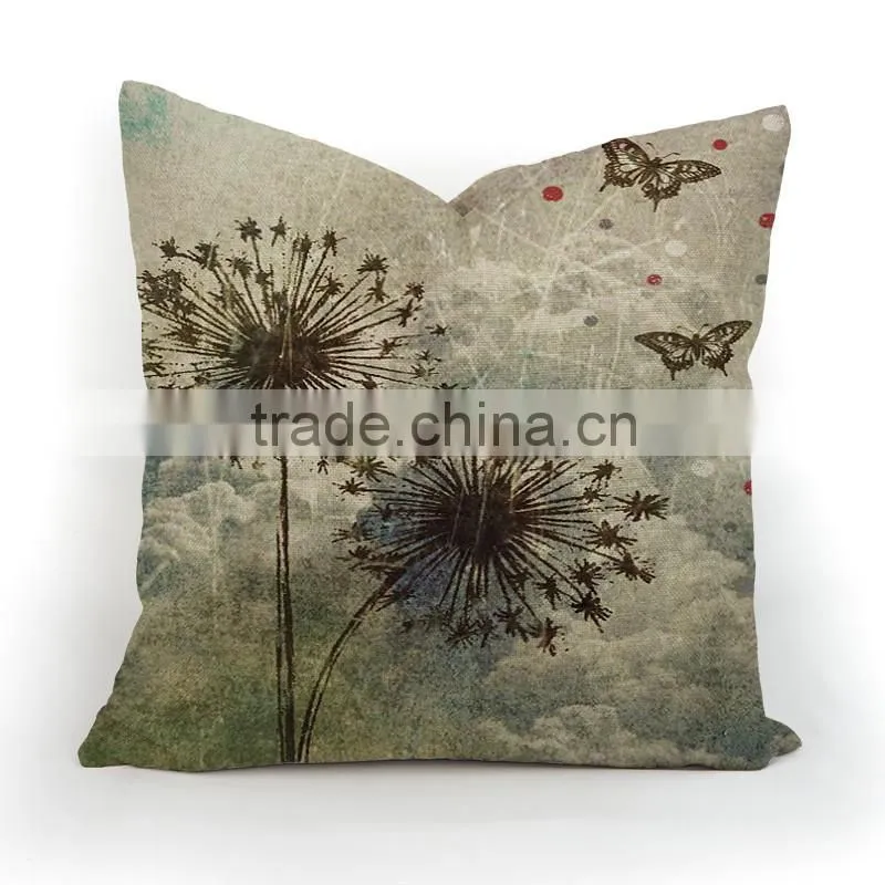 Plain linen/cotton dandelion design print sofa decor pillow case