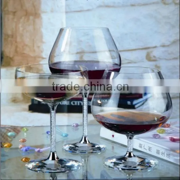 high quality cheap toasting wine glasses set lead free brandy drinking glasses/snifters crystal stem cognac with shiny crystals