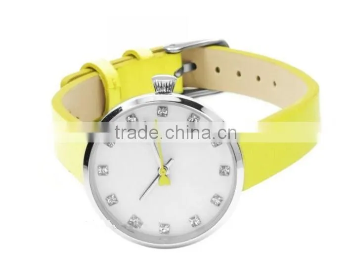 New fashion design stainless steel case real leather strap wristwatch for women