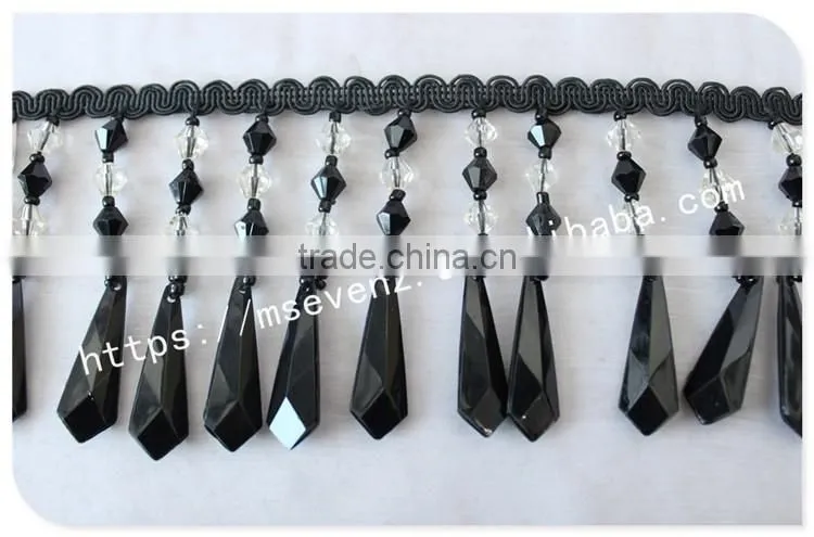 High quality 8cm width black handmade wholesale rhinestone trim fringes