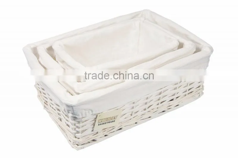 Wholesale Set Of 3 White Wicker Storage Basket With Lining