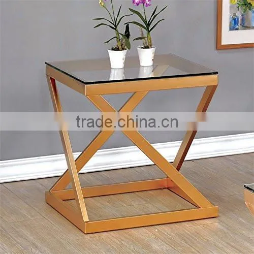 Popular style stainless steel modern gold color coffee table with glass top