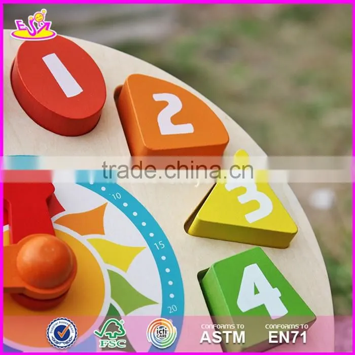 2017 New design children educational numbers toy wooden clock puzzle W14K005