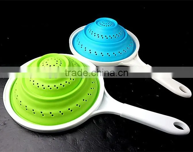 16071 SILICONE Heat resistant foldable silicone pasta strainer Silicone Colander Collapsible Strainer