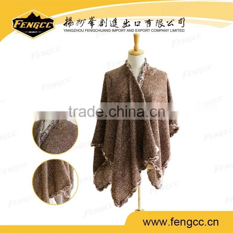Fashion sand tassel peruvian ponchos with leather closure for lady