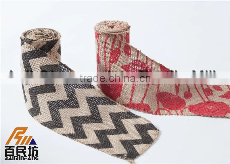 5''*5Y natural color black chevron burlap ribbons