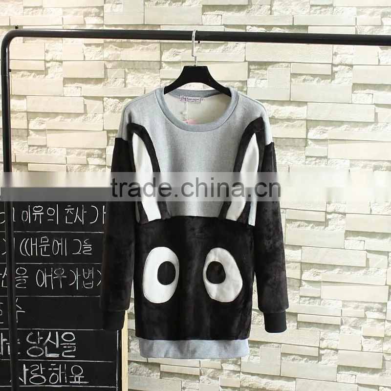 Woman girl sweater fleece inside topsfleece inside cute ear rabbit pattern brand china OEM whoesale is OK
