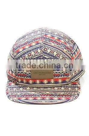 African pattern material newest leather patch cotton brand 5 panel cap