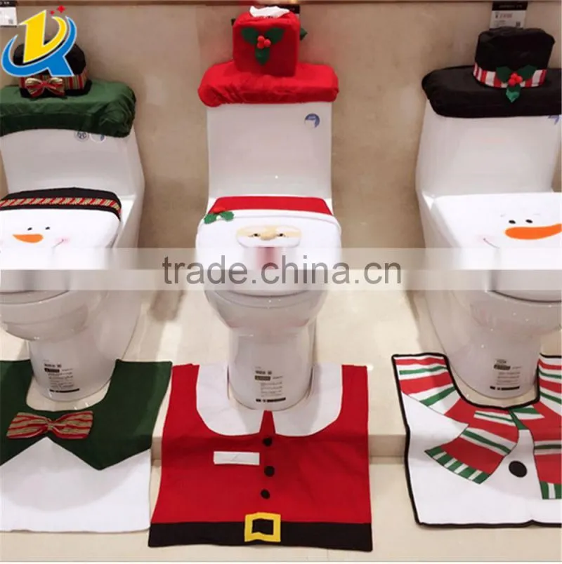 Hot sale cute christmas closestool decoration Santa toilet seat cover