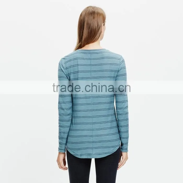 Women slub long sleeve crewneck tshirts in denmark stripe