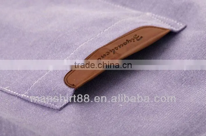 mens short sleeve leather label custom oxford shirt