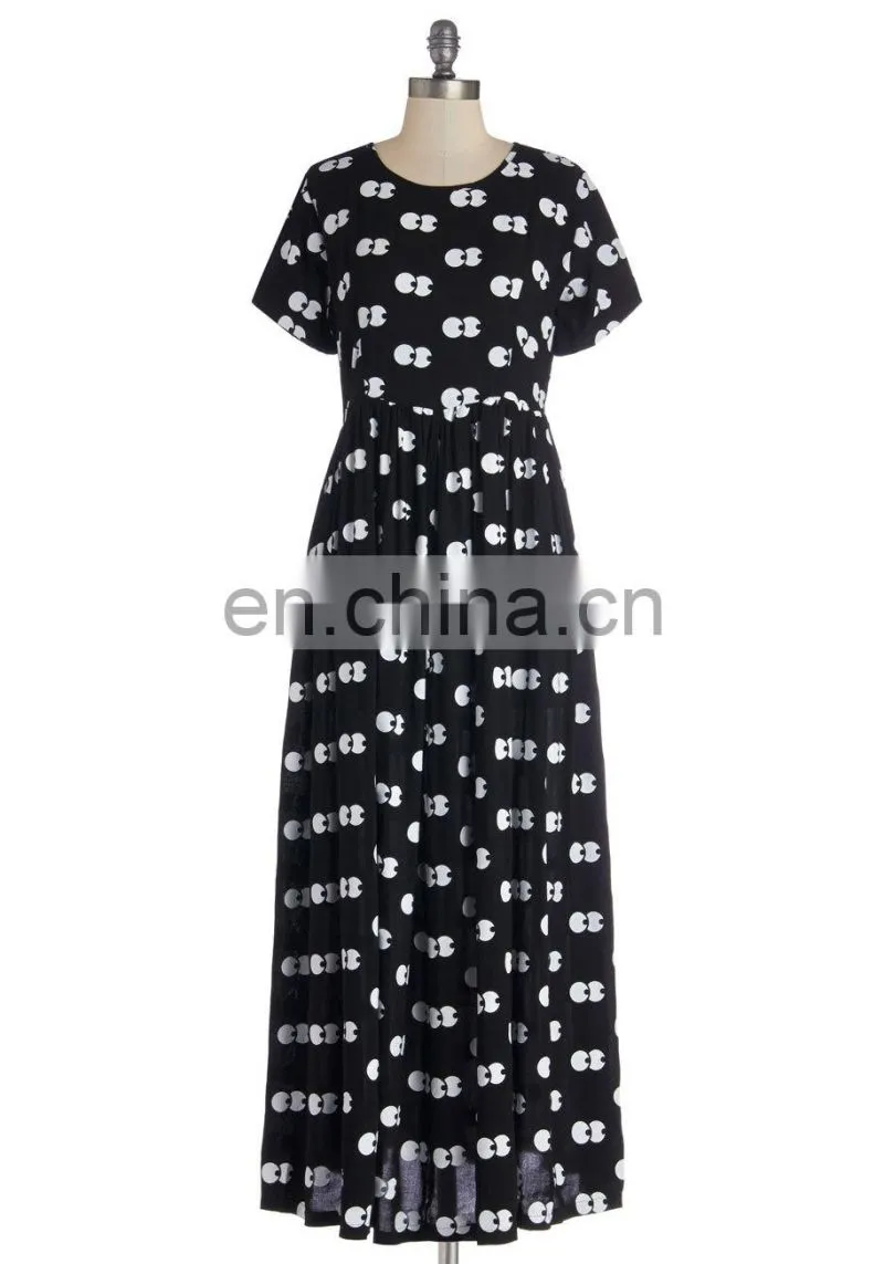CHEFON Custom Print Long Black Maxi Dress