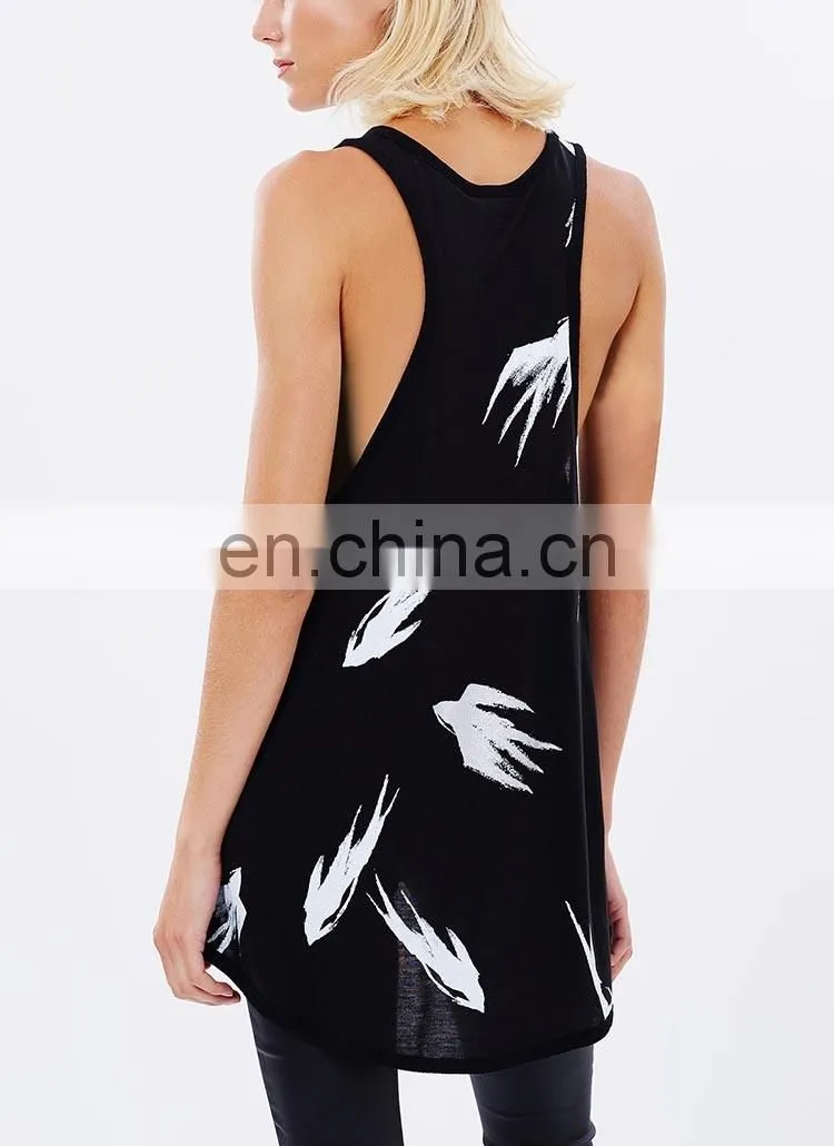 OEM service high-end summer printed knitted sleeveless loose women smart casual blouse