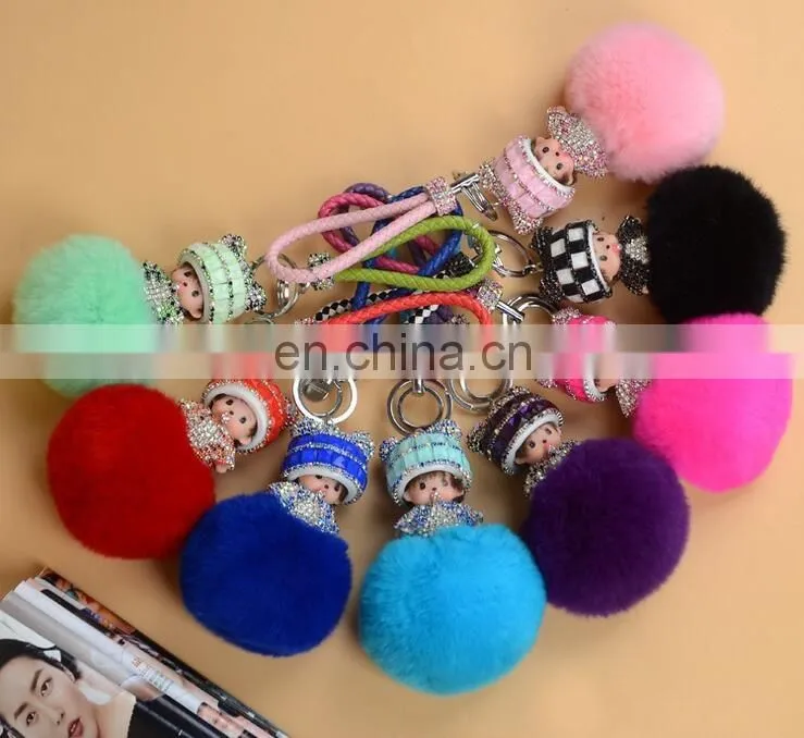 Factory wholesale multicolor rex rabbit fur monchichi with cheap price