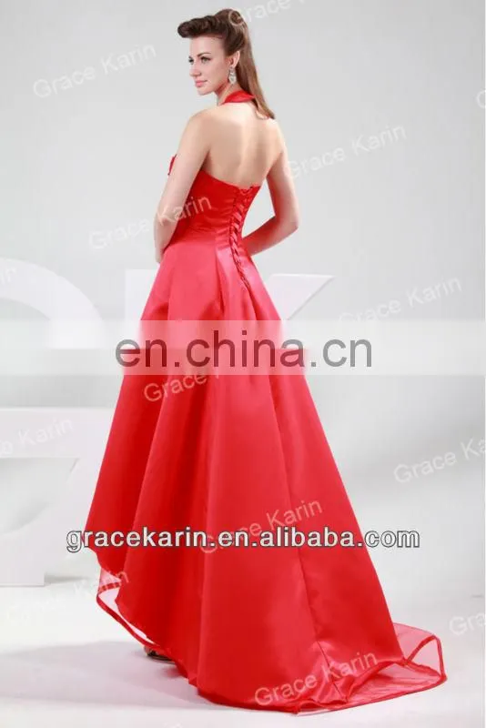 2015 Long Evening Dresses Grace Karin Halter Red Dresses Evening CL4420