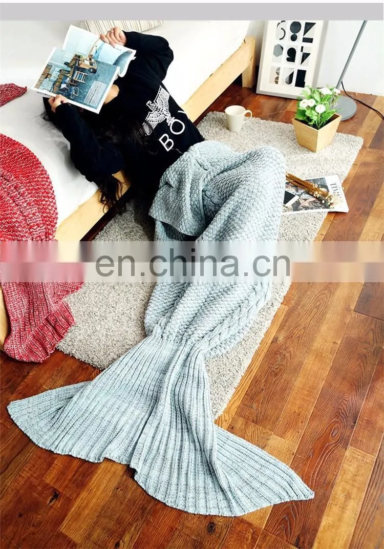Wool knitted Mermaid Tail blanket handmade crochet mermaid blanket adult throw bed Wrap super soft sleeping bag