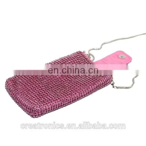 CR europe tast passed diamond surface long snake chian rectangle shaped pink color new fancy cell phone neck hanging bag
