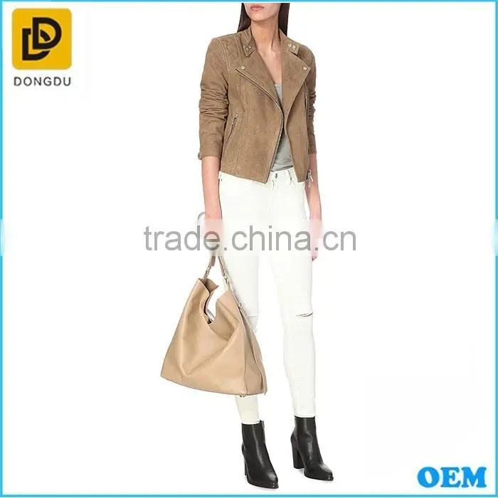 2016 New design women sude pro biker jacket with zipper front